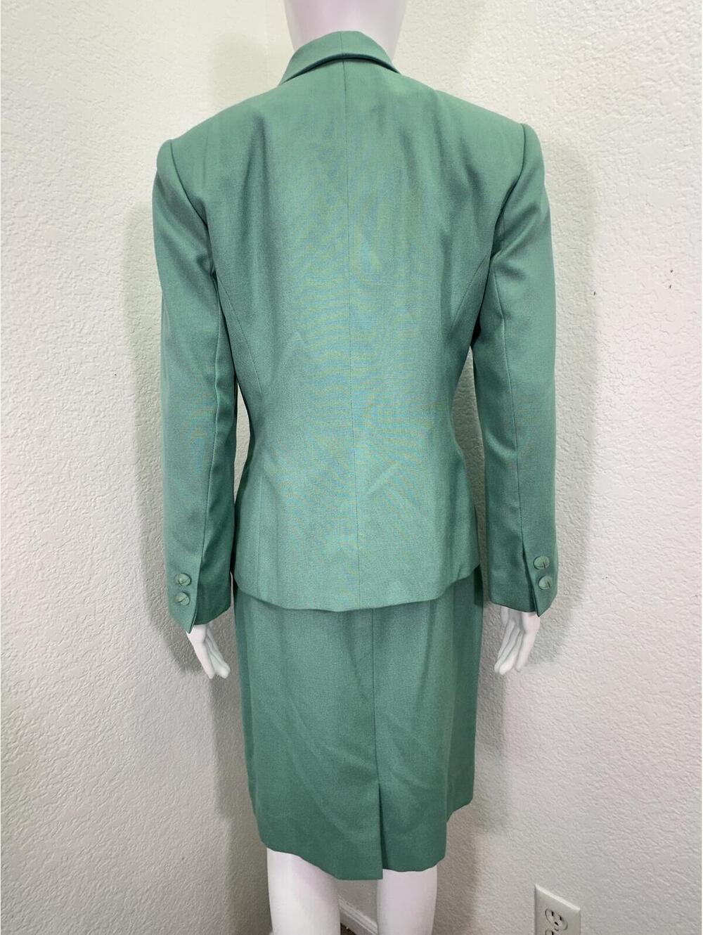 Women’s Sz 8P Kasper ASL Jade Green Pencil Skirt Suit Tailored Fit Box Pleats - Picture 3 of 7